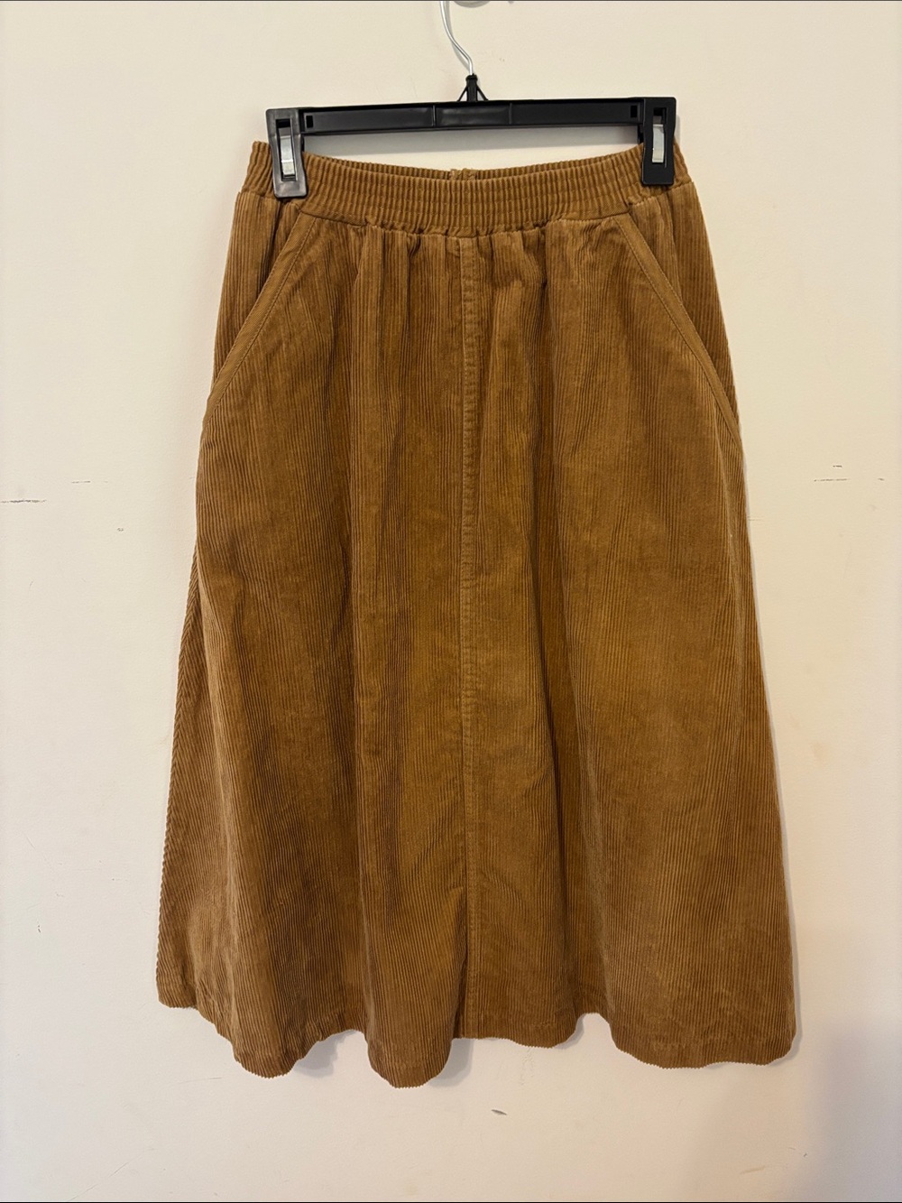 Corduroy A-Line Midi Skirt in Tan